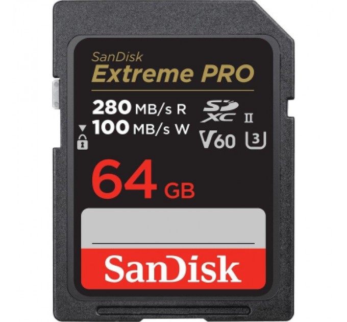 SanDisk Карта пам'яті SanDisk 64GB SD class 10 UHS-I U3 V60 R280/W100MB/s Extreme PRO (SDSDXEP-064G-GN4IN)