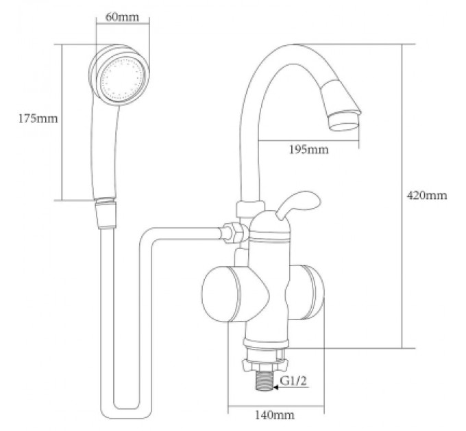 AQUATICA Проточний водонагрівач AQUATICA LZ 3.0кВт 0.4-5бар для ванн (9795203)