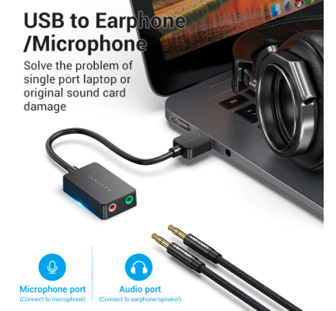 Vention Звукова плата Vention Audio USB 2х3,5 мм jack 0.15m (CDYB0)