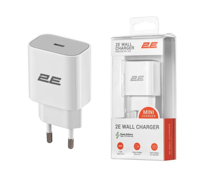 2E Зарядний пристрій 2E 25W USB-C PD white (2E-WC1USBC25W-W)