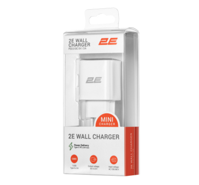 2E Зарядний пристрій 2E 30W USB-C PD white (2E-WC1USBC30W-W)