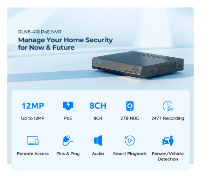 Reolink Реєстратор для відеоспостереження Reolink NVS8 без HDD (RLN8-410 без HDD)