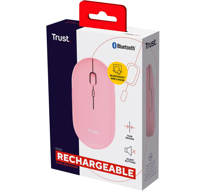 Trust Миша бездротова Trust Puck Rechargeable Ultra-Thin BT WL Silent Pink (24125)
