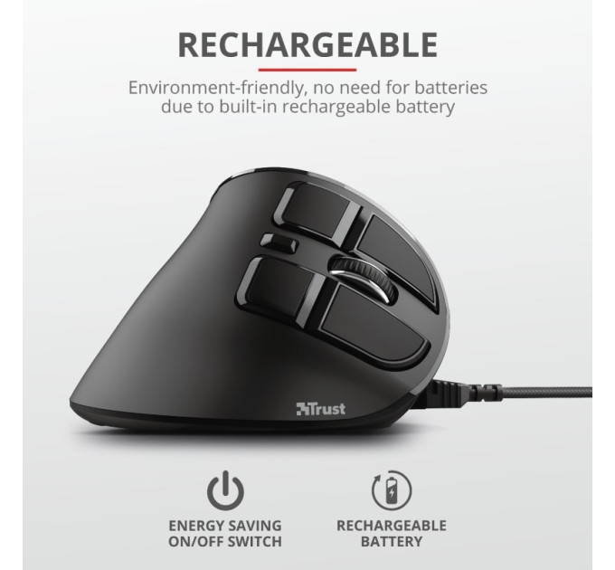 Trust Миша бездротова Trust Voxx Rechargeable Ergonomic Black (23731)