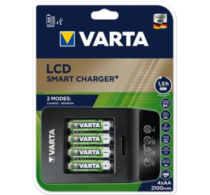 Varta Зарядний пристрій для акумуляторів Varta LCD Smart Plus CHARGER +4*AA 2100 mAh (57684101441)