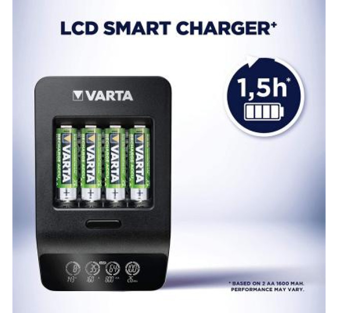 Varta Зарядний пристрій для акумуляторів Varta LCD Smart Plus CHARGER +4*AA 2100 mAh (57684101441)