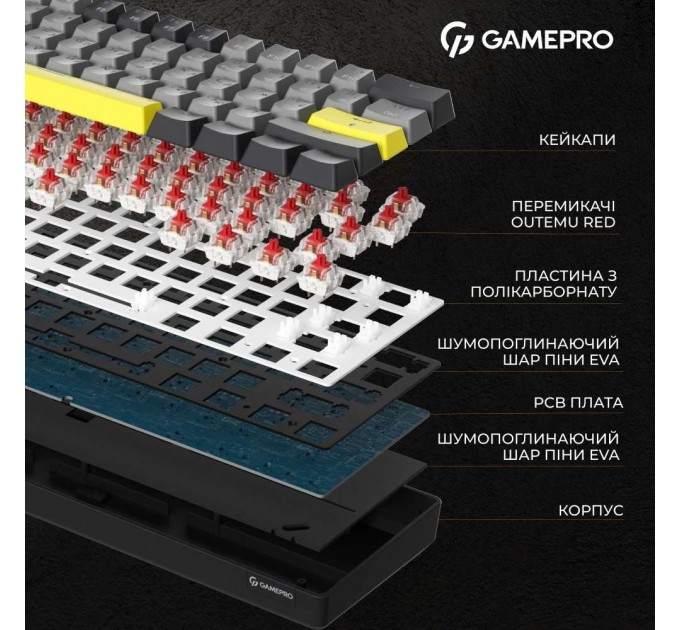 GamePro Клавіатура бездротова GamePro MK130G Pro Outemu Red Switch Hot-Swap RGB Black