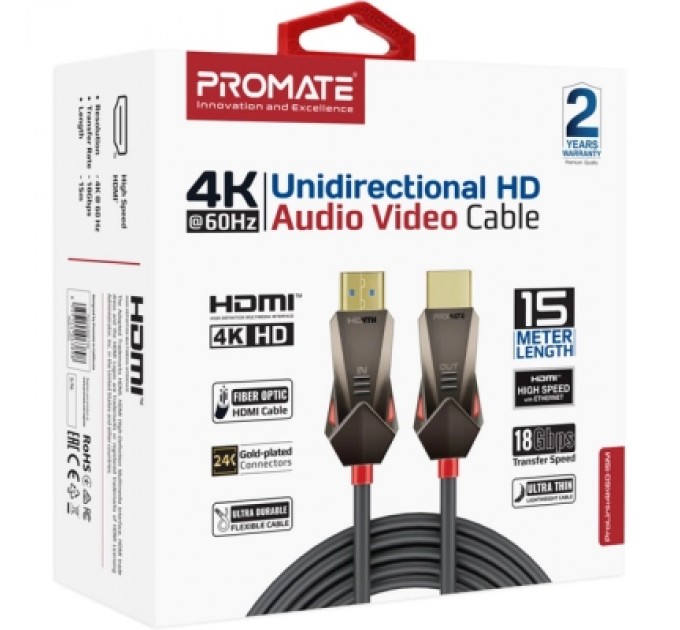Promate Кабель мультимедійний HDMI to HDMI 15.0m v.2.0 prolink4k60-15m Promate (prolink4k60-15m)