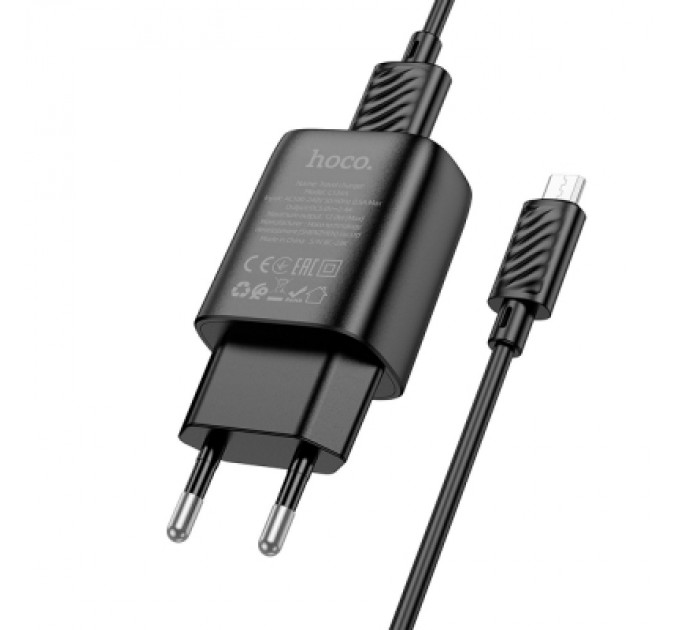HOCO Зарядний пристрій HOCO C134A Solid USB + cable USB to Micro 5P Black (6942007621335)