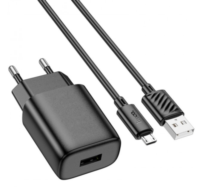 HOCO Зарядний пристрій HOCO C134A Solid USB + cable USB to Micro 5P Black (6942007621335)