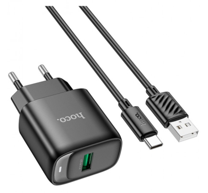 HOCO Зарядний пристрій HOCO C140A Smart USB QC3.0 + cable USB to USB-C Black (6942007627825)