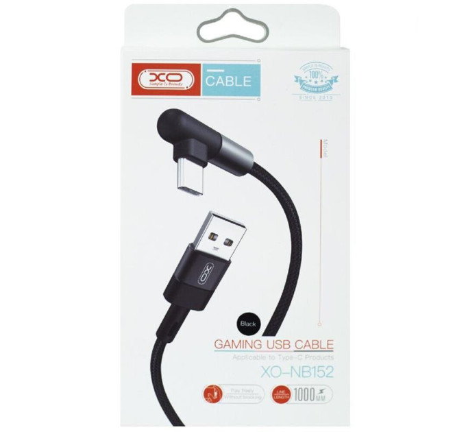 XO Кабель XO NB152 Elbow USB-USB Type-C 2.4A 1м White (6920680872503)