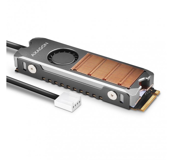 AXAGON Мідний радіатор з вентилятором для односторонніх та двосторонніх SSD-дисків M.2, розмір 2280, висота 13 мм AXAGON