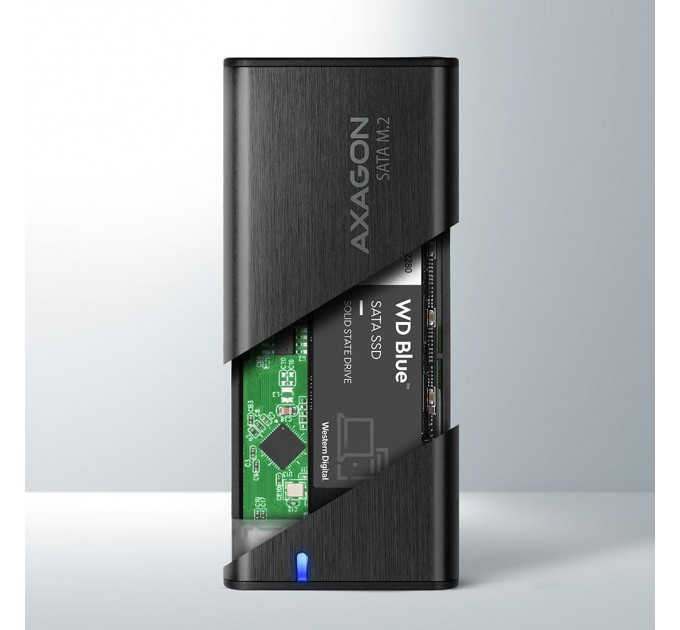 AXAGON Зовнішній металевий корпус USB-C 3.2 Gen 2 для SSD-дисків M.2 SATA. Безгвинтове кріплення AXAGON