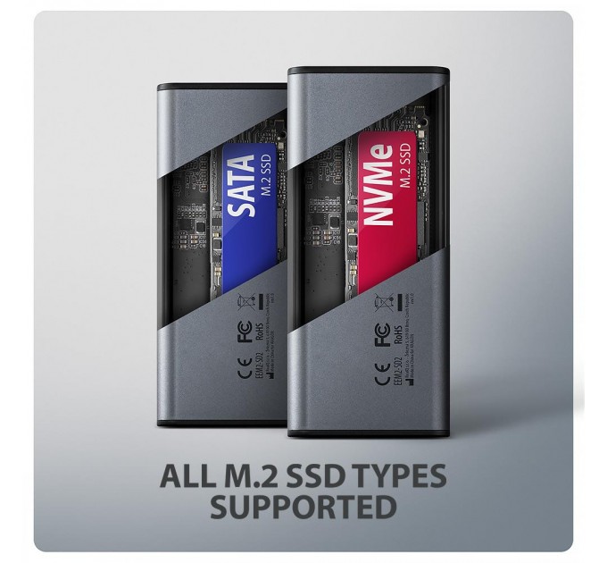 AXAGON Зовнішній металевий корпус USB-C 10 Гбит/с з інфо дисплеєм для твердотілих накопичувачів M.2 NVMe и SATA AXAGON