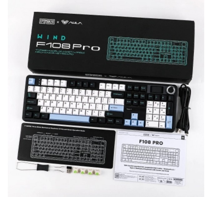 Aula Клавіатура Aula F108 Pro Wireless/Bluetooth UA Black/Blue (6978080501295)