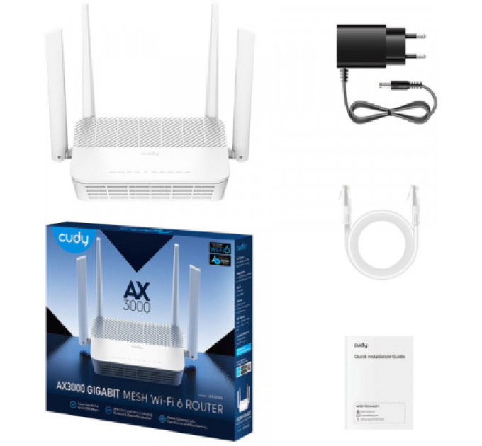 Cudy Маршрутизатор Cudy Маршрутизатор Cudy WR3000S, AX3000 Gigabit Wi-Fi 6 Mesh Router (WR3000S)