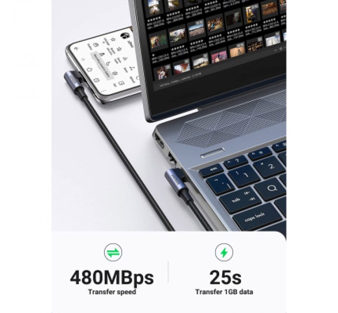 Ugreen Дата кабель USB-C to USB-C 1.0m 100W (20V/5A) 90° corner braided black Ugreen (70696)
