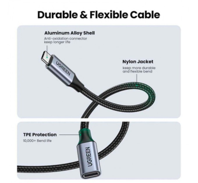 Ugreen Дата кабель USB-C M/F 0.5m 5A USB 3.1 Gen2 10Gbps black Ugreen (80810)