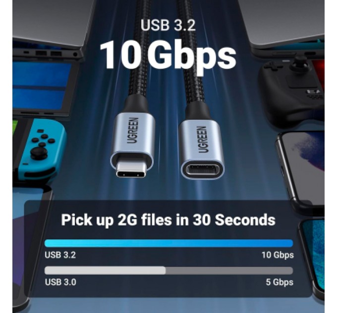 Ugreen Дата кабель USB-C M/F 0.5m 5A USB 3.1 Gen2 10Gbps black Ugreen (80810)