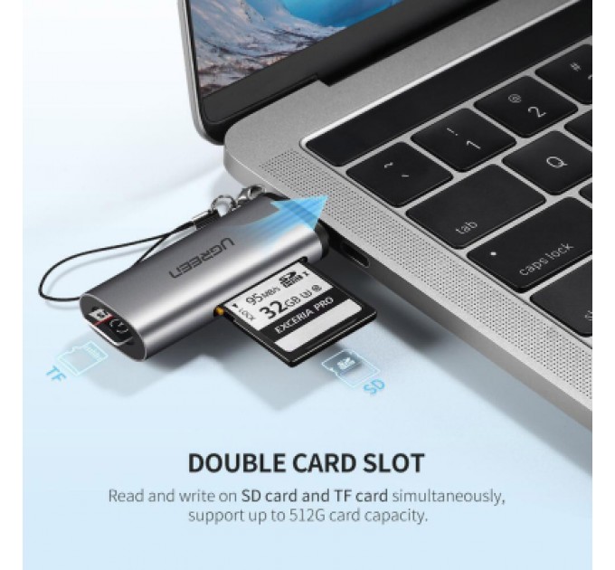 Ugreen Зчитувач флеш-карт Ugreen USB Type-C 3.1 to TF/SD CM184 Gray (50704)