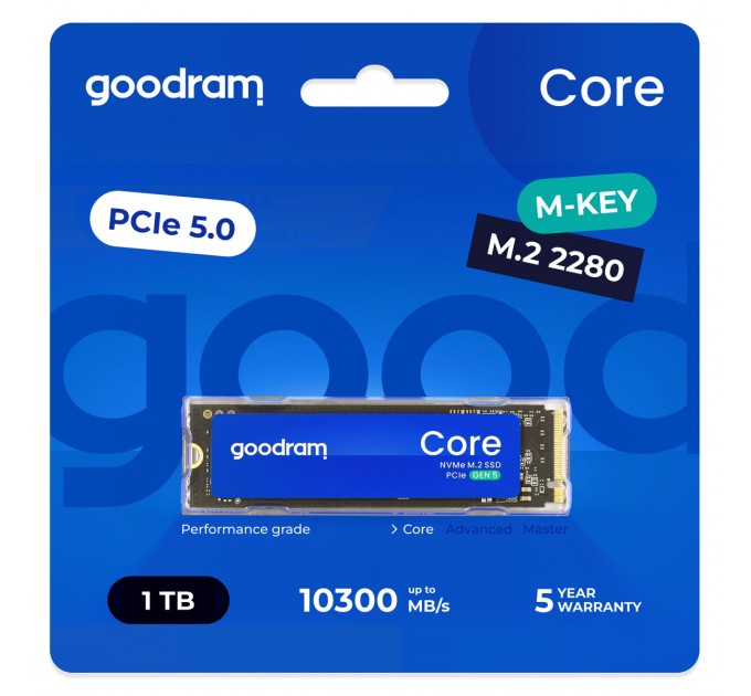 Goodram Накопичувач SSD 1TB Goodram Core M.2 2280 PCIe 5.0 x4 NVMe 3D NAND (SSDR-GRC01-1K0-80)