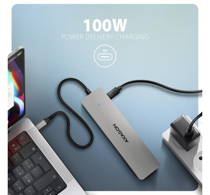 AXAGON Хаб концентратор AXAGON HMC-7HX2 USB-C 5Gbps DUAL 4K DISPLAY 7in1 hub, Grey