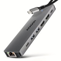 Хаб концентратор AXAGON HMC-7HX2 USB-C 5Gbps DUAL 4K DISPLAY 7in1 hub, Grey