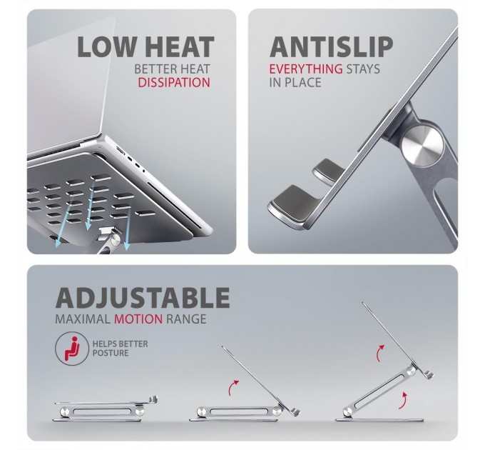 AXAGON Підставка для ноутбуків  AXAGON STND-LQ stand for notebooks and tablets (for laptops size 10" - 16"), Silver