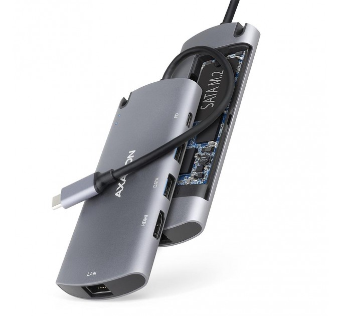 AXAGON Хаб концентратор AXAGON HMC-6M2 SuperSpeed USB-C COMBO 6in1 hub, Grey