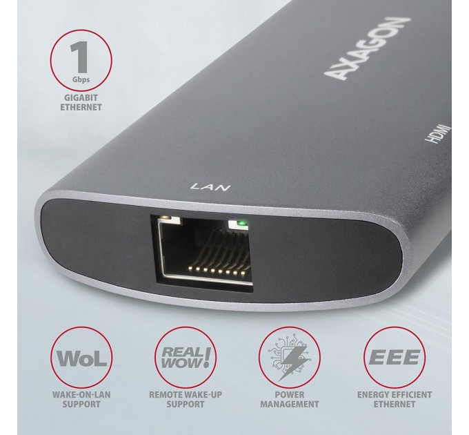 AXAGON Хаб концентратор AXAGON HMC-6M2 SuperSpeed USB-C COMBO 6in1 hub, Grey