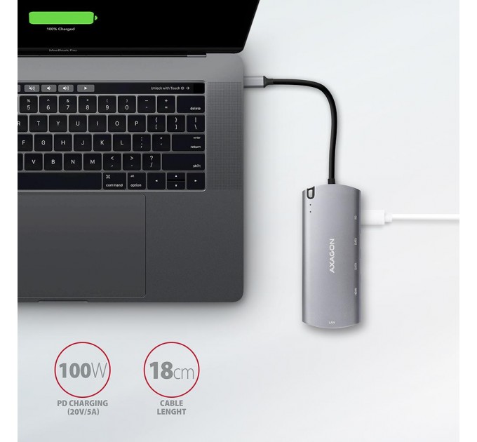AXAGON Хаб концентратор AXAGON HMC-6M2 SuperSpeed USB-C COMBO 6in1 hub, Grey