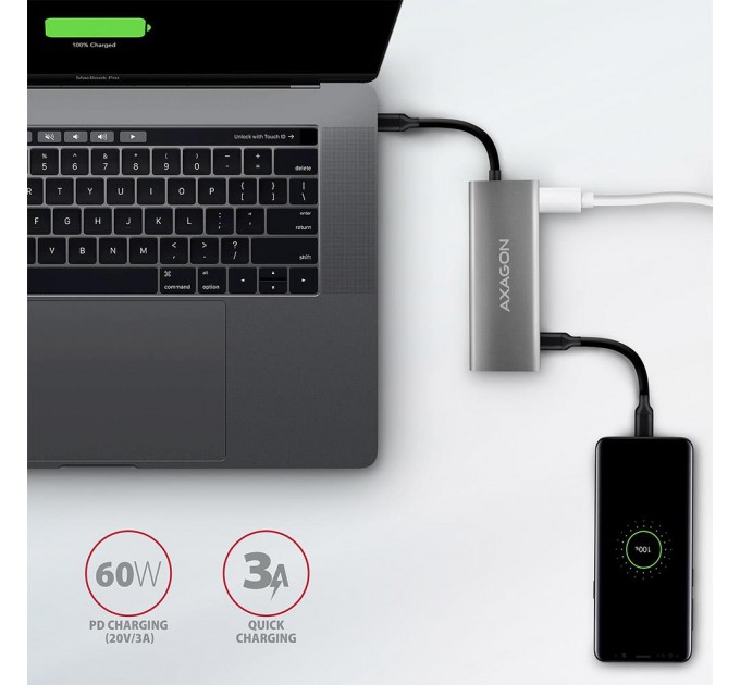 AXAGON Хаб концентратор AXAGON HMC-5G2 USB-C 10Gbps SPEEDSTER 5in1 hub (rev2.0), Grey