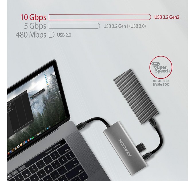 AXAGON Хаб концентратор AXAGON HMC-5G2 USB-C 10Gbps SPEEDSTER 5in1 hub (rev2.0), Grey
