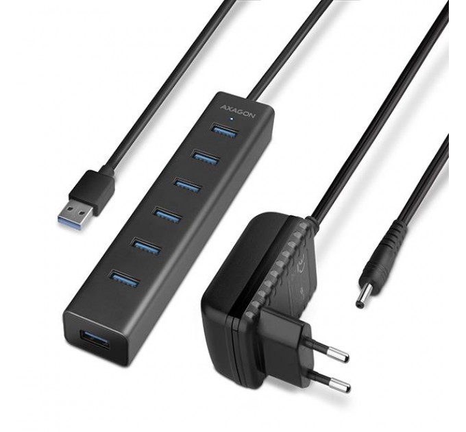 AXAGON Хаб AXAGON HUE-SA7BP USB3.0 CHARGING hub, 40cm USB-A cable, Black