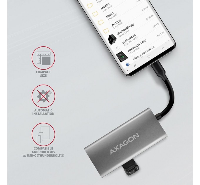 AXAGON Хаб концентратор  AXAGON HMC-4G2 SuperSpeed ​​USB-C 10 Gbps SPEEDSTER 4, Grey