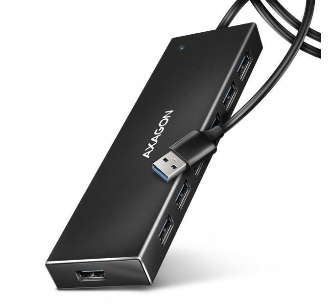 AXAGON Хаб AXAGON HUE-F7A SuperSpeed USB-A FLAT hub, 1m USB-A cable, Black