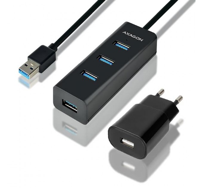 AXAGON Хаб AXAGON HUE-S2BP USB3.0 CHARGING hub, 1.2m Cable, MicroUSB Charging, Black