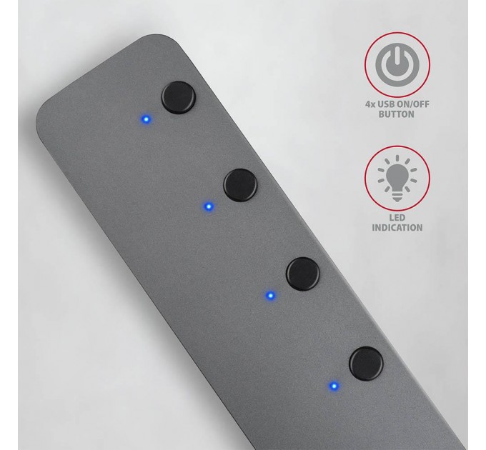 AXAGON Хаб AXAGON HUE-MSA SuperSpeed USB-A SWITCH hub w. CHARGING function, 20cm USB-A cable, Silver