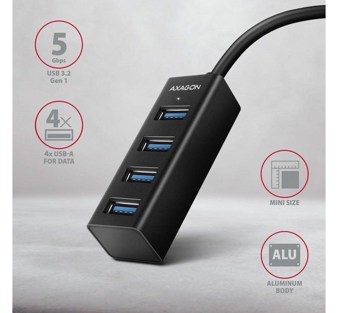 AXAGON Хаб AXAGON HUE-M1AL SuperSpeed USB-A MINI hub,  USB-A cable 120 cm, Black