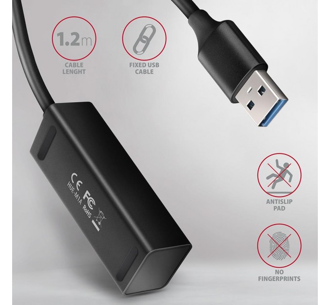 AXAGON Хаб AXAGON HUE-M1AL SuperSpeed USB-A MINI hub,  USB-A cable 120 cm, Black