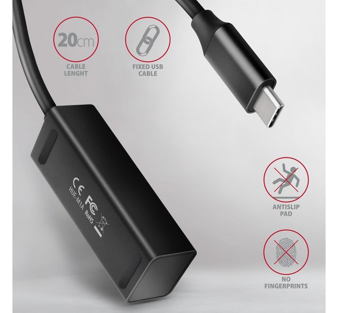 AXAGON Хаб AXAGON HUE-M1C SuperSpeed USB-C MINI hub, 20cm USB-C cable, Black