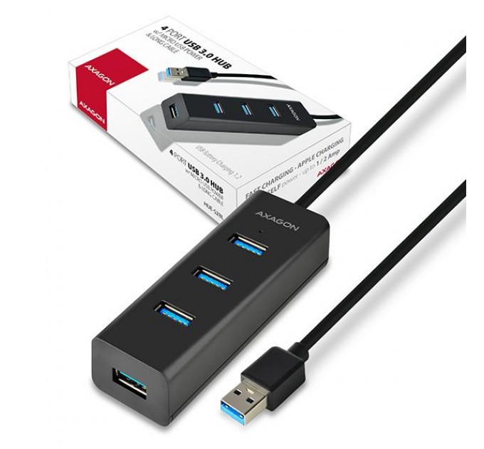 AXAGON Хаб AXAGON HUE-S2BL USB3.0 CHARGING hub, .2m Cable, MicroUSB Charging, Black