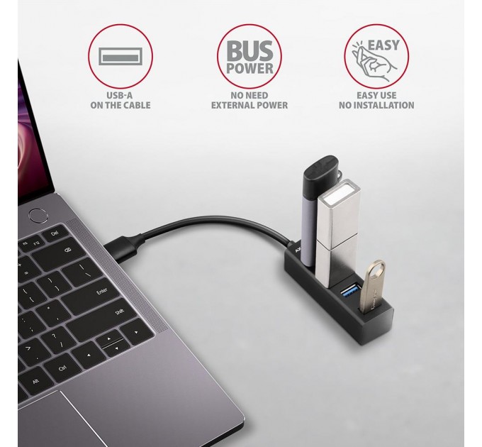 AXAGON Хаб AXAGON HUE-M1A SuperSpeed USB-A MINI hub, USB-A cable 20 cm, Black