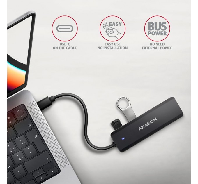 AXAGON Хаб AXAGON HUE-C1C USB-C 5Gbps TRAVEL hub, 20cm Type-C cable, Black