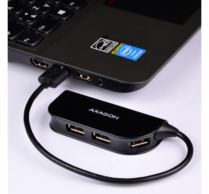 AXAGON Хаб AXAGON HUE-X4B USB READY hub, 20 cm USB-A cable, Black