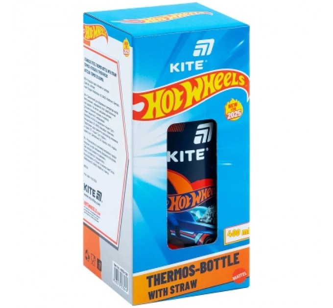 Kite Поїльник-непроливайка Kite Hot Wheels термос з трубочкою 400 мл (HW25-1261)