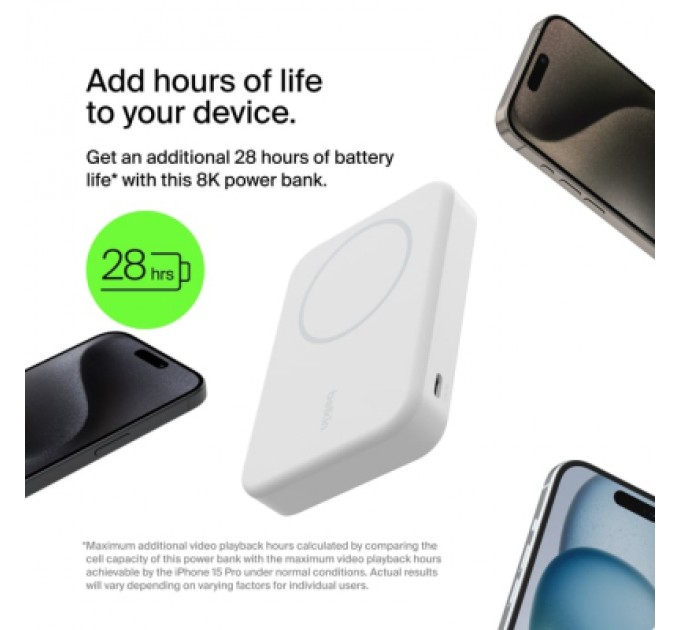 Belkin Батарея універсальна Belkin 10000mAh MagSafe Wireless Qi2 White (BPD008BTWH)