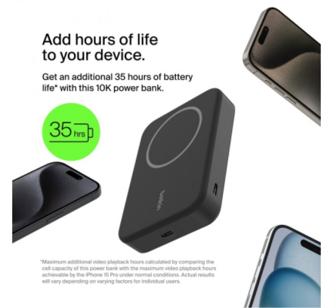 Belkin Батарея універсальна Belkin 10000mAh MagSafe Wireless Qi2 Black (BPD008BTBK)