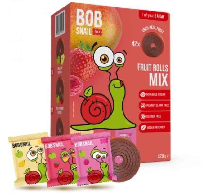 Bob Snail Цукерка Bob Snail Fruit Rolls Mix 3 смаки по 140 г (4820287101032)
